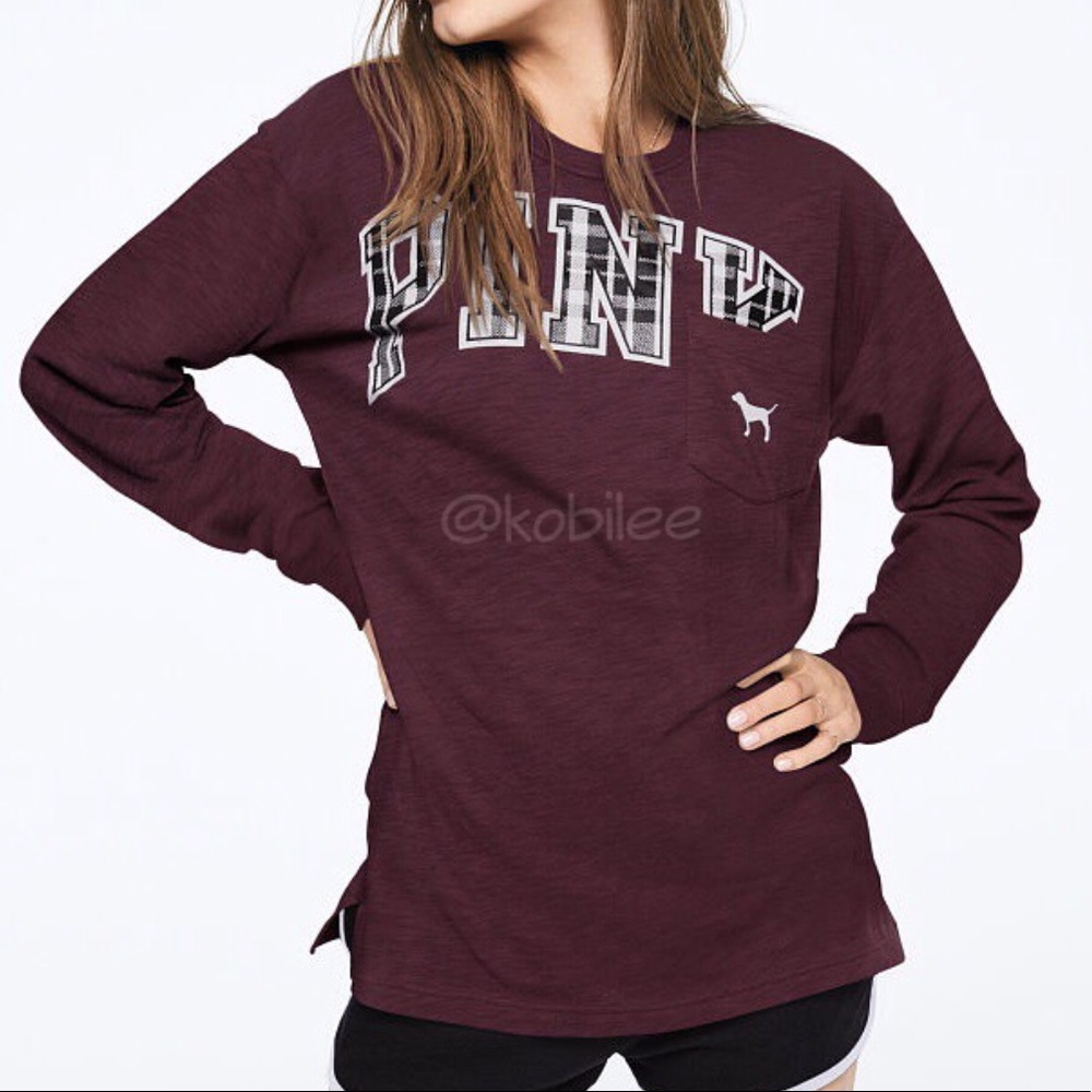 VS Pink L Long Sleeve Campus Tee